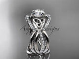 14kt white gold celtic trinity knot wedding set,double band One Moissanit CT790S