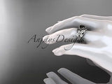14kt white gold diamond floral, engagement ring, enhanced Black Diamond ADLR136 - Vinsiena Designs