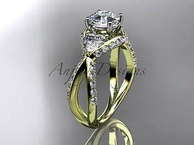 Unique 14k yellow gold diamond engagement ring "Forever One" Moissanite ADLR318 - Vinsiena Designs
