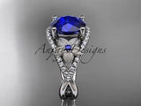 14kt white gold diamond floral engagement ring ADLR167 3.85ct blue Sapphire - Vinsiena Designs