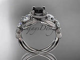 14kt white gold diamond floral, engagement ring, enhanced Black Diamond ADLR69 - Vinsiena Designs