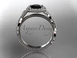 Platinum diamond leaf and vine engagement ring, enhanced Black Diamond ADLR229 - Vinsiena Designs