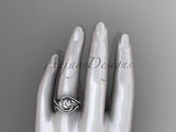Platinum diamond leaf and vine engagement set "Forever One" Moissanite ADLR222S - Vinsiena Designs
