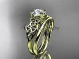 14k yellow gold trinity knot wedding ring, engagement set One Moissanite CT7169S - Vinsiena Designs