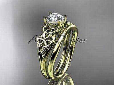 14k yellow gold trinity knot wedding ring, engagement set One Moissanite CT7169S - Vinsiena Designs