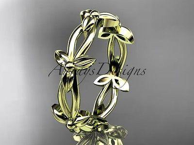 14k yellow gold leaf and vine wedding ring, engagement ring ADLR19C - Vinsiena Designs