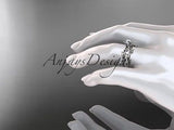 Unique Platinum diamond floral, Moissanite, engagement set ADLR248S - Vinsiena Designs
