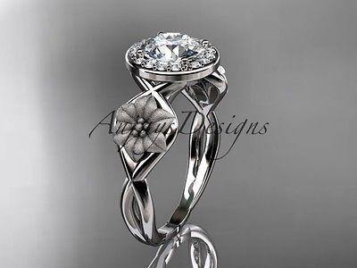 Unique platinum diamond flower wedding ring, engagement ring ADLR219P - Vinsiena Designs