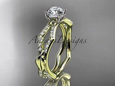 14kt yellow gold diamond leaf and vine, engagement ring Moissanite ADLR353