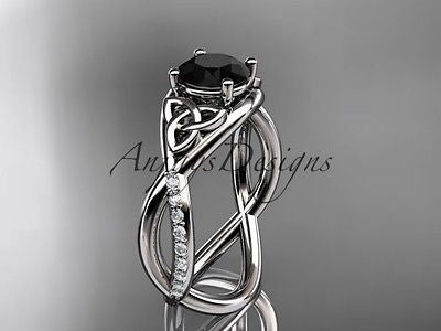 14k white gold celtic trinity knot engagement ring, wedding  Black Diamond CT790