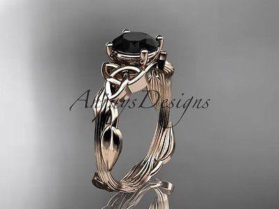 14kt rose gold celtic trinity knot engagement ring Black Diamond CT7251 - Vinsiena Designs
