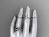 Unique platinum diamond leaf wedding ring, engagement set ADLR225S - Vinsiena Designs