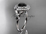 14kt white gold diamond floral wedding, engagement ring Black Diamond ADLR133 - Vinsiena Designs