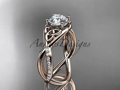 14k rose gold celtic trinity knot engagement ring, wedding ring CT790