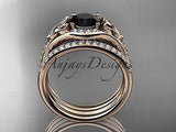 14kt rose gold celtic diamond engagement set, double band, Black Diamond CT7126S - Vinsiena Designs