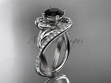 Platinum diamond leaf and vine engagement ring, enhanced Black Diamond ADLR222 - Vinsiena Designs