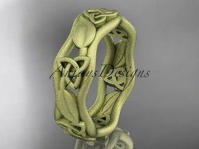 14k yellow gold matte finish celtic trinity knot engagement,wedding band CT7105B - Vinsiena Designs