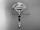 14kt white gold diamond floral engagement ring "Forever One" Moissanite ADLR133 - Vinsiena Designs