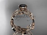 14kt rose gold  diamond leaf and vine engagement set Black Diamond ADLR213S - Vinsiena Designs