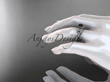 14kt white gold diamond flower engagement ring Black Diamond ADLR221 - Vinsiena Designs
