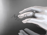 14kt white gold diamond floral engagement ring "Forever One" Moissanite ADLR216 - Vinsiena Designs