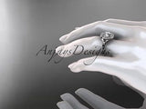 14kt white gold diamond floral engagement ring "Forever One" Moissanite ADLR133 - Vinsiena Designs