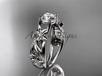 14kt white gold diamond floral wedding ring, engagement ring  ADLR216 - Vinsiena Designs