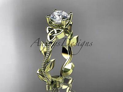14k yellow gold diamond, celtic trinity knot engagement ring, Moissanite CT7238 - Vinsiena Designs