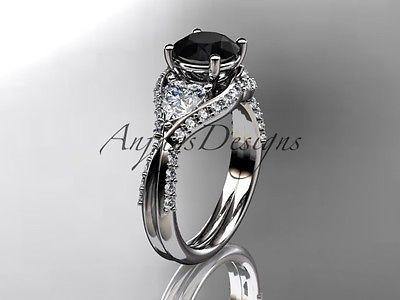 Unique 14k white gold diamond engagement ring, enhanced Black Diamond ADLR319 - Vinsiena Designs