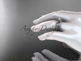 14kt white gold diamond floral engagement ring "Forever One" Moissanite ADLR192 - Vinsiena Designs