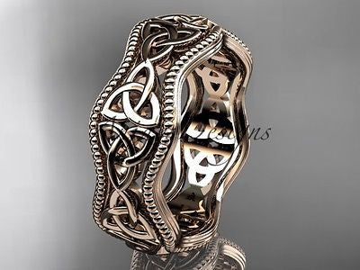 14kt rose gold celtic trinity knot matte finish engagement,wedding band CT750B - Vinsiena Designs