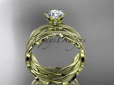14k yellow gold leaf and vine engagement ring, wedding set ADLR258S - Vinsiena Designs