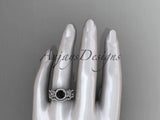14kt white gold diamond floral engagement set, Black Diamond ADLR127S - Vinsiena Designs