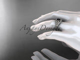 14kt white gold diamond leaf and vine engagement ring Black Diamond ADLR88 - Vinsiena Designs