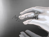 Platinum diamond leaf and vine engagement ring, wedding set Moissanite ADLR152S - Vinsiena Designs