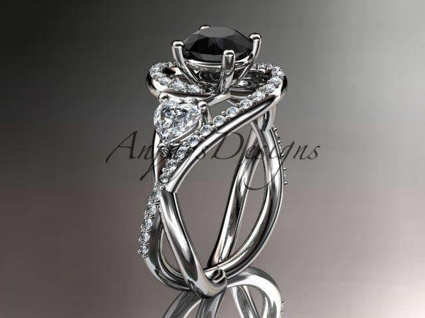 Unique 14k white gold diamond engagement ring. Enhanced Black Diamond ADLR320 - Vinsiena Designs
