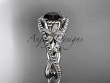 14kt white gold diamond leaf and vine engagement ring Black Diamond ADLR88 - Vinsiena Designs