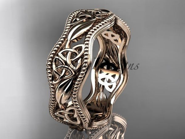 14kt rose gold celtic trinity knot wedding band, engagement ring CT7190G - Vinsiena Designs