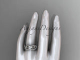 Unique 14k white gold diamond leaf and vine wedding,engagement ring set ADLR221S - Vinsiena Designs
