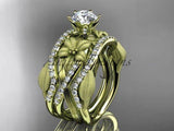 14k yellow gold diamond,engagement ring set,One Moissanite, double band ADLR221S - Vinsiena Designs