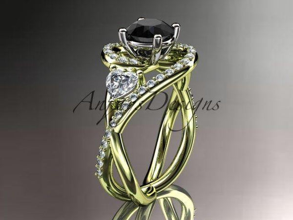 Unique 14k yellow gold diamond engagement ring. Enhanced Black Diamond ADLR320 - Vinsiena Designs
