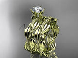 14k yellow gold leaf and vine engagement ring, wedding set ADLR258S - Vinsiena Designs
