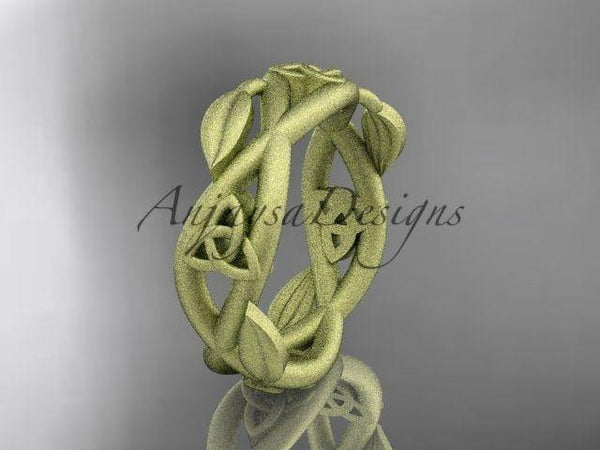 14k yellow gold, celtic ring, leaf and vine, matte finish wedding band, CT7403G - Vinsiena Designs