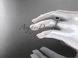 14kt white gold diamond floral engagement ring Black Diamond ADLR101 - Vinsiena Designs