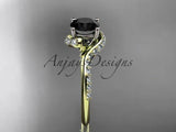 14k yellow gold engagement ring, wedding ring enhanced Black Diamond ADLR277 - Vinsiena Designs