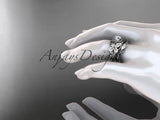 14kt white gold diamond floral, butterfly wedding ring, engagement set ADLR136S - Vinsiena Designs