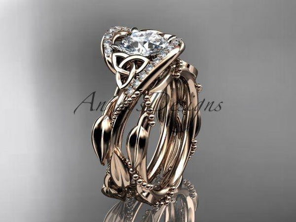 14kt rose gold celtic trinity knot engagement set, wedding ring CT764S - Vinsiena Designs