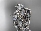 Platinum diamond leaf and vine engagement ring, wedding set Moissanite ADLR152S - Vinsiena Designs