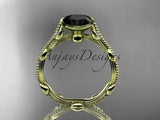 14k yellow gold diamond vine leaf engagement ring, Enhanced Black Diamond ADLR33 - Vinsiena Designs