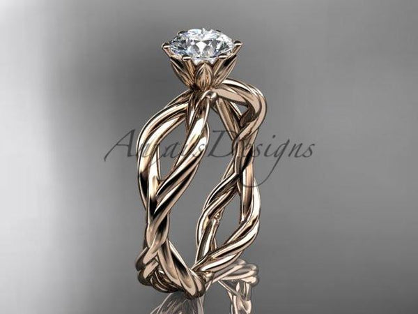 14kt rose gold "Forever One" Moissanite rope engagement ring RP8100 - Vinsiena Designs